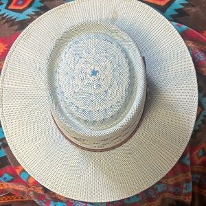 Wide Brim Straw Hat with Subtle Blue Weave